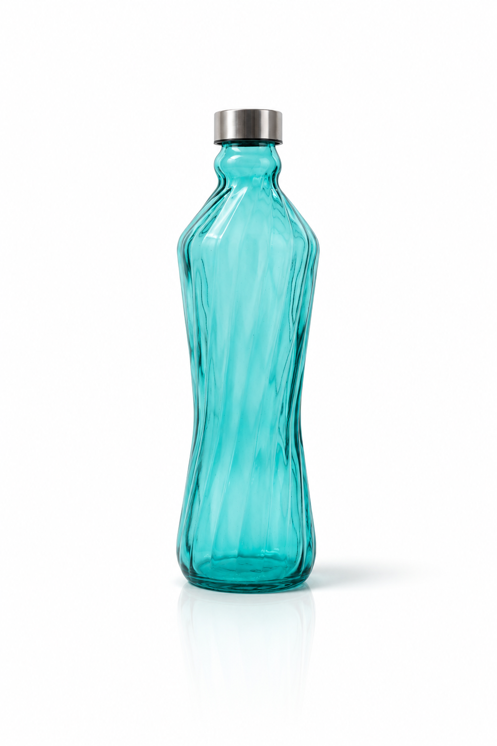 Turquoise_Teal Wavy Glass Water Bottle with Steel Cap